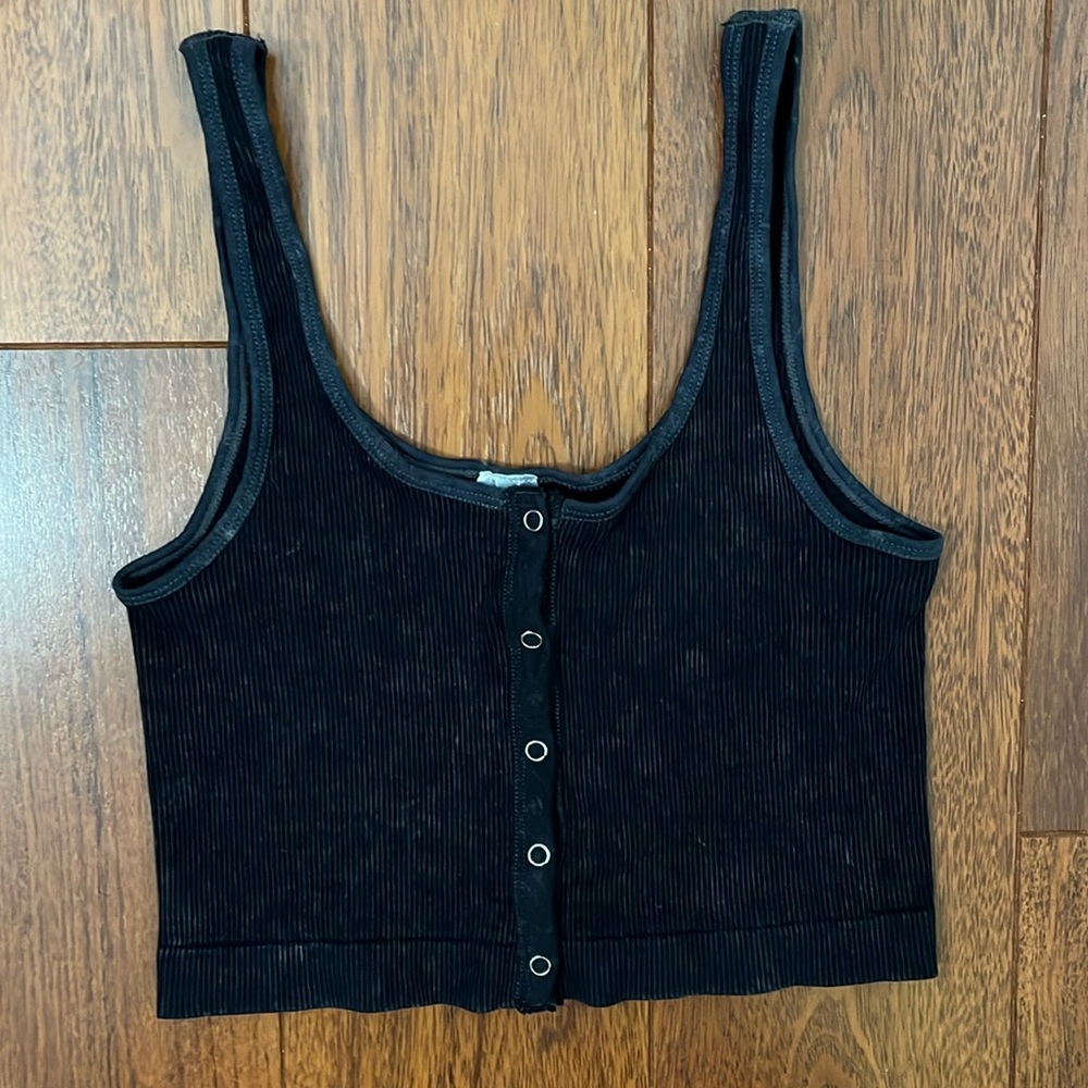 Navy blue ribbed button up tank, size large